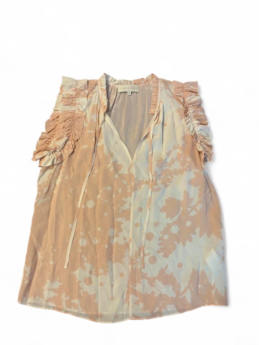 Caballero Ruffle-Trim Tie-Neck Camisole in Peach & Cream Floral XS
